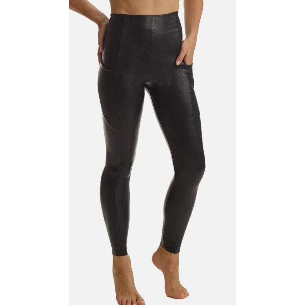 Commando Black Faux Leather Pocket Legging-sz Large